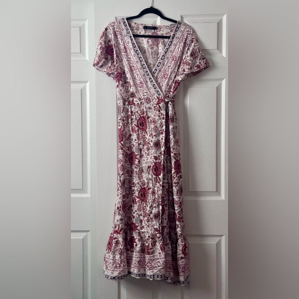 Red and White Flutter Sleeve Maxi Sundress